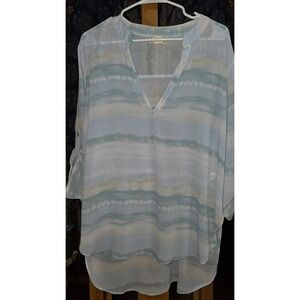Cloth & Portrait Blue Tie Dye Stripe Roll Tab High Low Tunic Blouse XL Womens